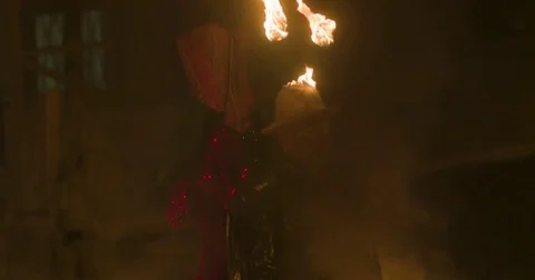 Fire performers, fire show. Slow motion 库存影片 74225819