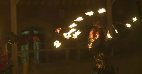 Fire performers, fire show. Slow motion Video stock 74228627