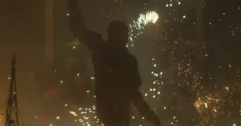 Fire performers, fire show. Slow motion Vidéo 74232449