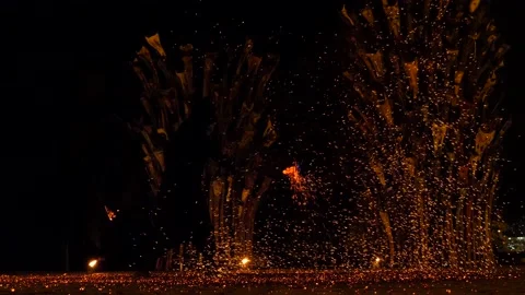 Fire perfromance in slow motion Stock Footage 134420176