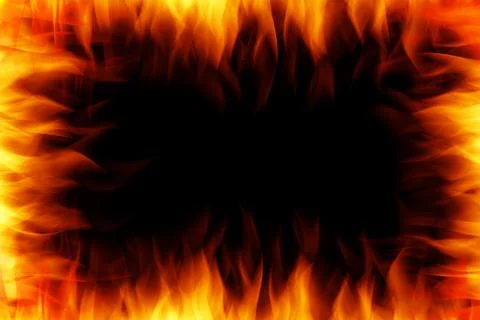 Fire photo frame, flame isolated on black. Illustrazione stock