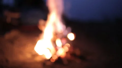 A Fire At A Picnic In The Evening, Out Of Focus Stock Footage 51617437