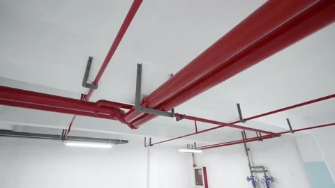 Fire pipeline in underground garage Stock Footage 166791468