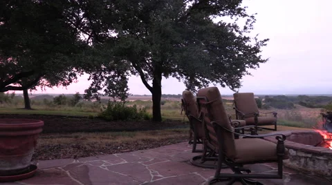 Fire pit on a back porch with fire Stock Footage 60728335
