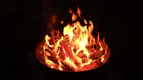 Fire pit backyard, campfire outdoors at night Stock Footage 164745050