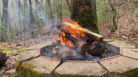 Fire Pit burning fire in the mountains Stock Footage 192416165