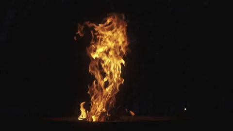 Fire Pit Burning Night - Medium Shot - 120fps Stock Footage 131485326