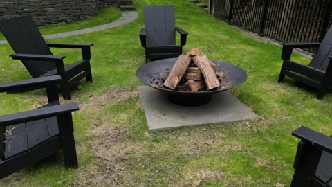Fire pit chairs back yard country home leisure camping campfire outside deck Stock-Footage 278274922