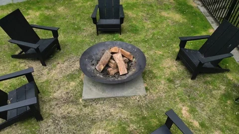 Fire pit chairs back yard country home leisure camping campfire outside deck Stock-Footage 278276066