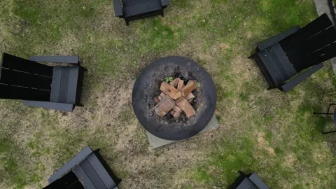 Fire pit chairs back yard country home leisure camping campfire outside deck Stock-Footage 278276148