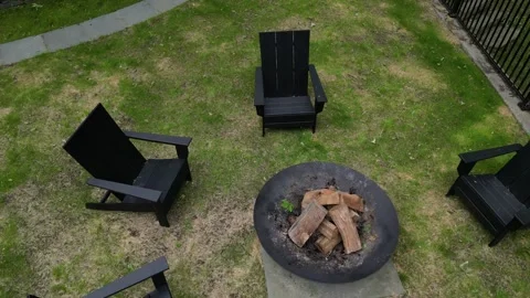 Fire pit chairs back yard country home leisure camping campfire outside deck Stock-Footage 278279211