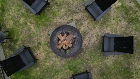 Fire pit chairs back yard country home leisure camping campfire outside deck Stock-Footage 278280049