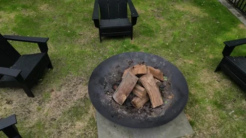 Fire pit chairs back yard country home leisure camping campfire outside deck Stock-Footage 278286440