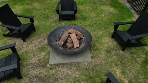 Fire pit chairs back yard country home leisure camping campfire outside deck Stock-Footage 278286441