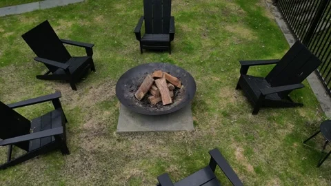 Fire pit chairs back yard country home leisure camping campfire outside deck Stock-Footage 278286671