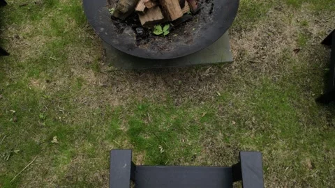Fire pit chairs back yard country home leisure camping campfire outside deck Stock-Footage 278286932