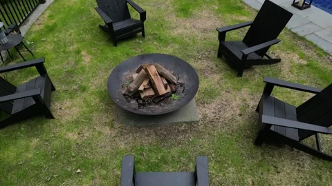 Fire pit chairs back yard country home leisure camping campfire outside deck Stock-Footage 278286939