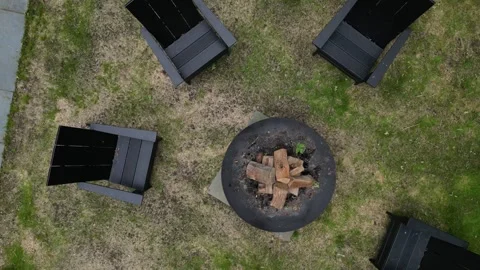 Fire pit chairs back yard country home leisure camping campfire outside deck Stock-Footage 278289995