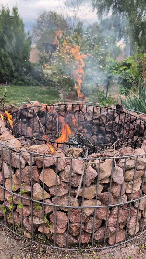 Fire-pit-in-garden Stock Footage 336627526