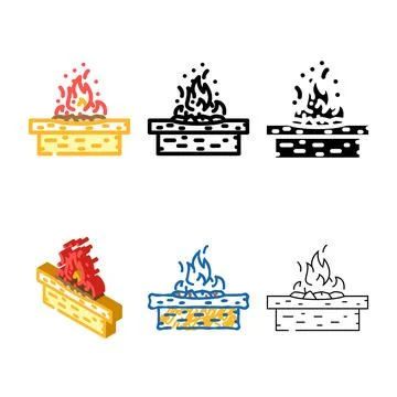 Fire pit pack table outdoor furniture color icon vector Stock Illustration