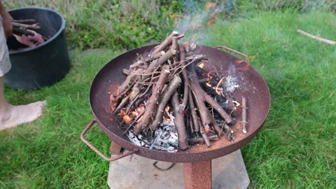 A fire pit on the patio in the backyard Stock Footage 252833573