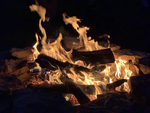 Fire-pit Warm Flames Dark Stock Photos