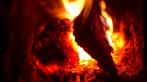 Fire place - closeup bright blaze flare and firewood Stock Footage 42852569
