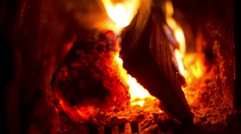 Fire place - closeup bright blaze flare and firewood Stock Footage 42856218