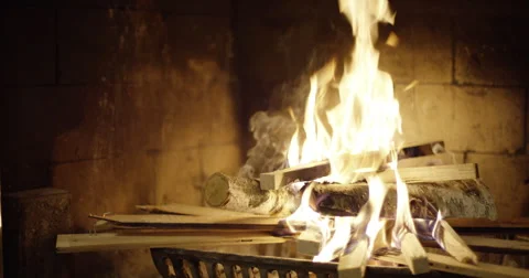 Fire place Slow motion - wide Stock Footage 56921326