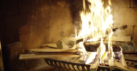 Fire place Slow motion - wide Stock Footage 56921473