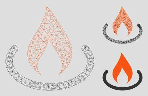 Fire Place Vector Mesh Network Model and Triangle Mosaic Icon Stock Illustration