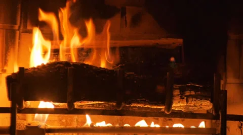 Fire Place Yule Log CU Stock Footage 35544505