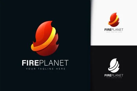 Fire planet logo design with gradient Stock Illustration