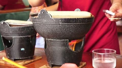 Fire Pot Stew On Table At Busy Restaurant 01 4K Stock Footage 46210518