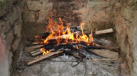 Fire for the preparation of the embers Stock Footage 68415749