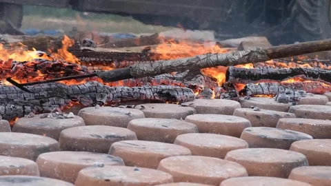 Fire prepared for casseroles 2 Stock Footage 293994901