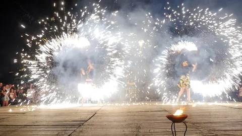 Fire presentation of the group "Shadows of Fire" Video stock 77533677