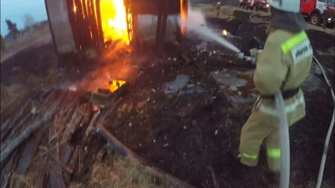 The fire. The process of extinguishing. Emergency . Russia . Stock Footage 77168046