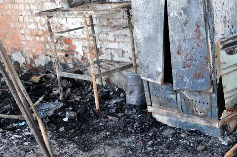 Fire. Property burned down in the premises Stock Photos