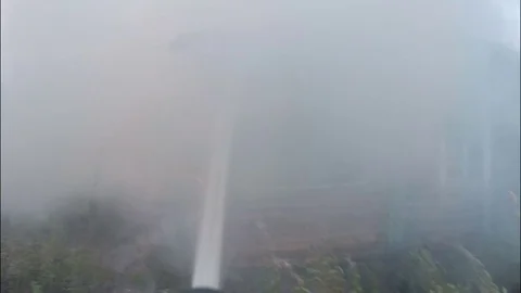 Fire protection. Extinguishing the fire. Burning of a wooden house. Video stock 80449922