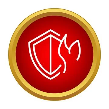 Fire protection shield in red circle icon Stock Illustration