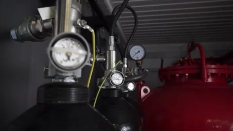 Fire protection system close up, meter indicates the pressure 库存影片 140922874