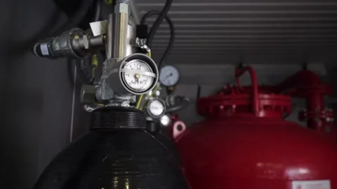 Fire protection system close up, meter indicates the pressure Video stock 140922963