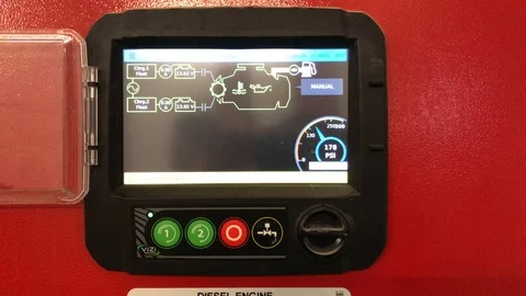 Fire protection system panel, testing for sprinkler pump with full pressure. Stock Footage 104269687