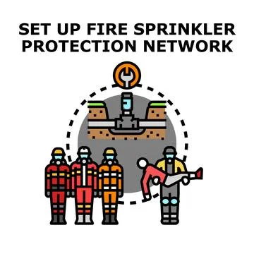 Fire protection system setup and emergency rescue services Stock Illustration