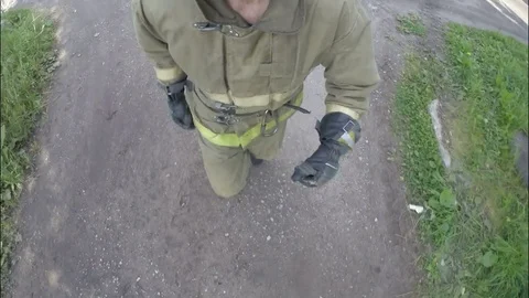 Fire protection. Training . Running with overcoming obstacles. Stock Footage 79010500
