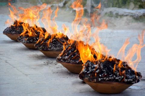 Fire puja close up Stock Photos