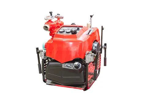 Fire pump equipment on white background, essential firefighting tool, robust  Stock Photos