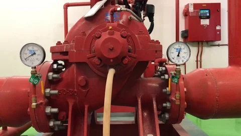 Fire pump testing for Sprinkler with pressure gauge Stock Footage 104269705