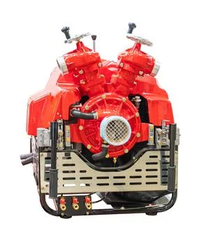 Fire pump on transparent white background, robust industrial design, red meta Stock Photos